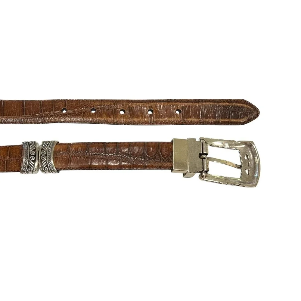 Brighton Vintage Reversible Smooth Brown / Croc Brown Leather Belt Silver Buckle